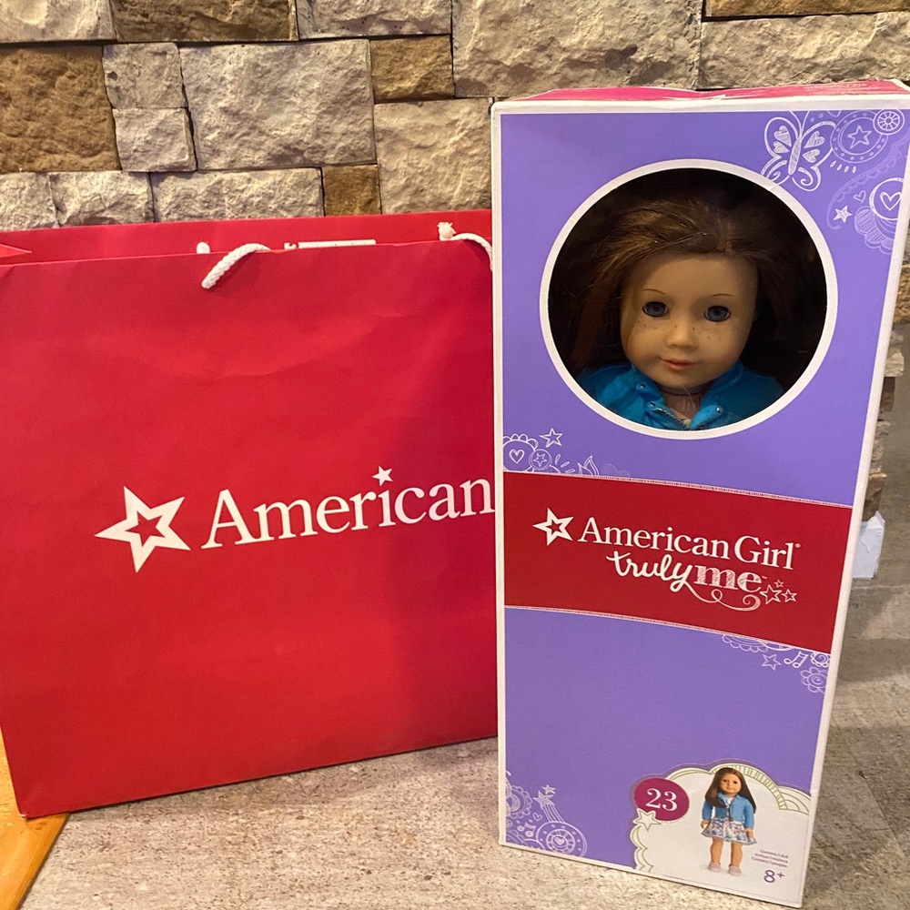 Retired American Girl Doll 23 brown hair blue eyes freckles Receipt Box Bag